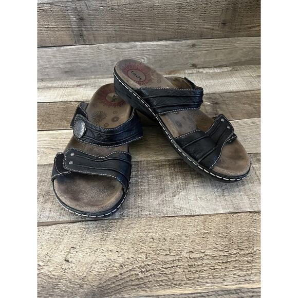Taos Women's Slip On Adjustable Sandals Leather Comfort Shoes Size 7 Black - Picture 1 of 7